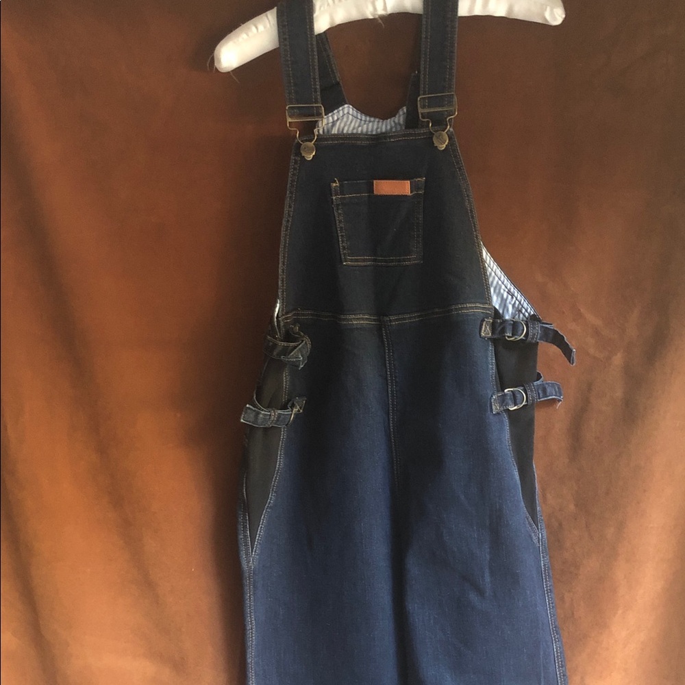 Relaxed Dark Blue Denim Overalls with Adjustable Side Buckles